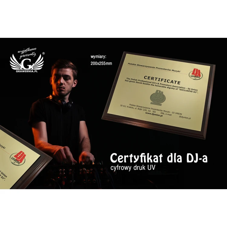 Certificate for DJ MD154 size 25.5x20cm - colorful UV print - DUV024