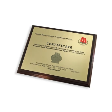 Certificate for DJ MD154 size 25.5x20cm - colorful UV print - DUV024