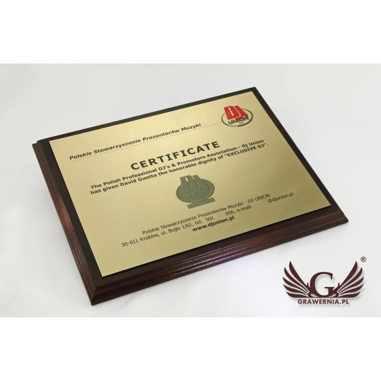 Certificate for DJ MD154 size 25.5x20cm - colorful UV print - DUV024