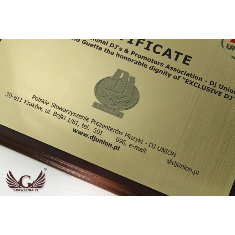Certificate for DJ MD154 size 25.5x20cm - colorful UV print - DUV024