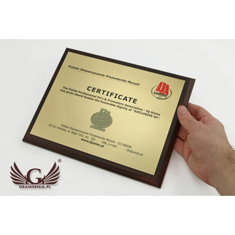 Certificate for DJ MD154 size 25.5x20cm - colorful UV print - DUV024