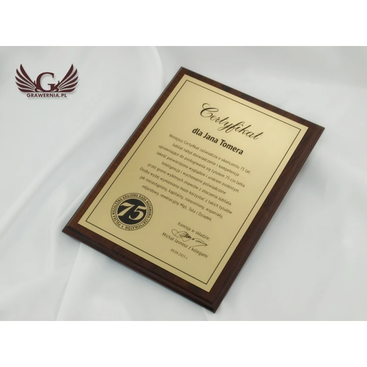 Anniversary Certificate - diploma on a wooden base - DCE006