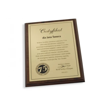 Anniversary Certificate - diploma on a wooden base - DCE006