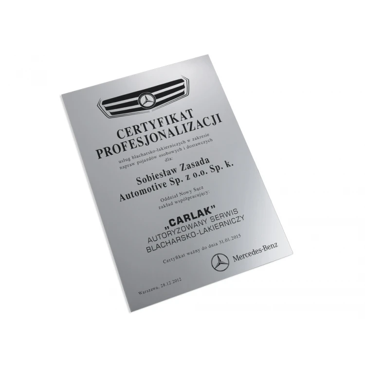 Metallic Certificate on Acrylic Base - A4 Format - Laser Engraved