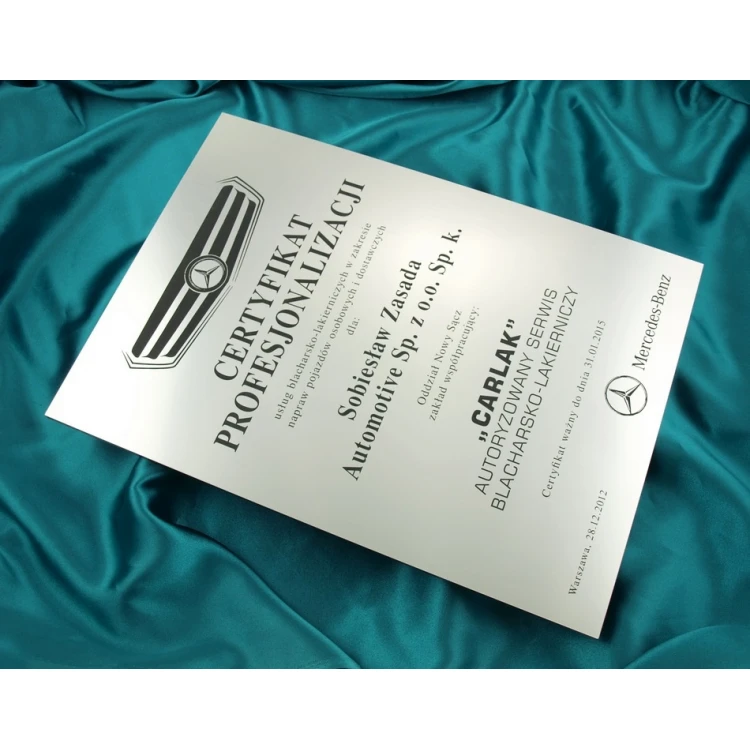 Metallic Certificate on Acrylic Base - A3 Format - Laser Engraved - DS033