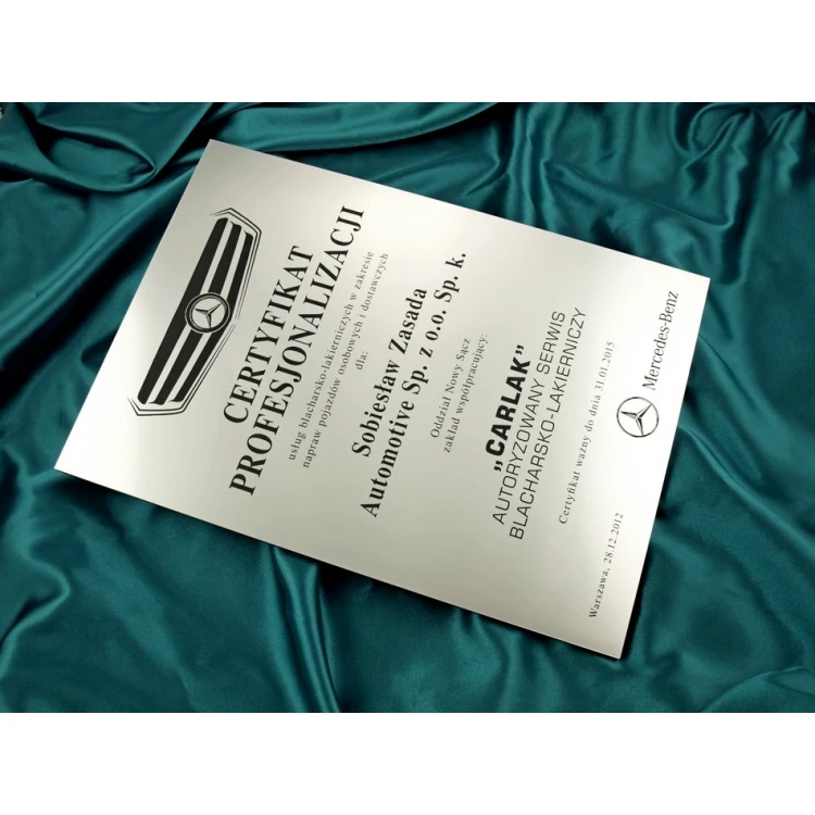 Metallic Certificate on Acrylic Base - A3 Format - Laser Engraved - DS033