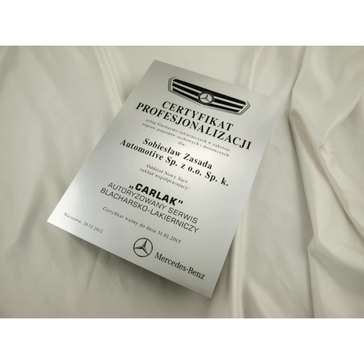 Metallic Certificate on Acrylic Base - A4 Format - Laser Engraved