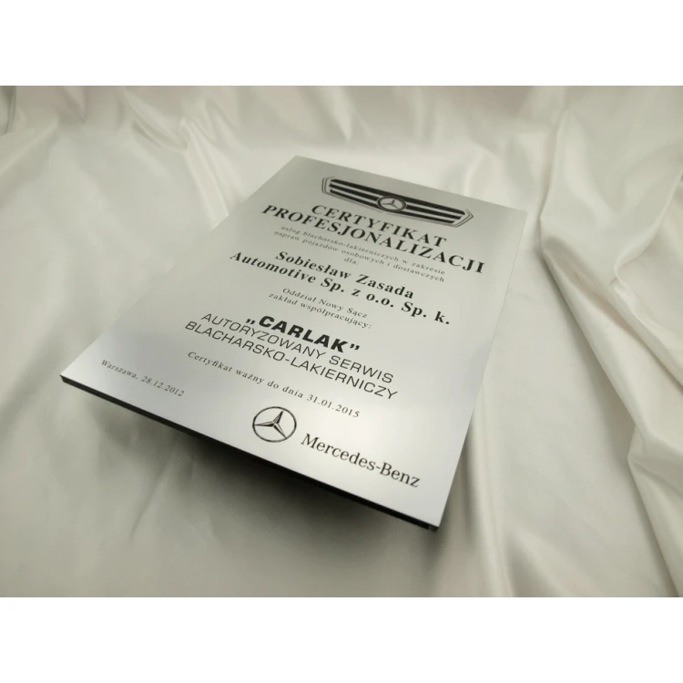 Metallic Certificate on Acrylic Base - A4 Format - Laser Engraved