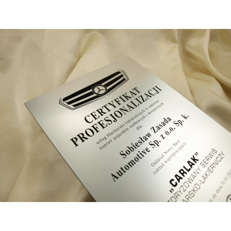 Metallic Certificate on Acrylic Base - A4 Format - Laser Engraved