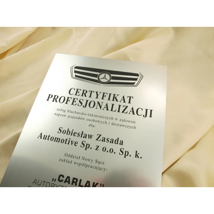 Metallic Certificate on Acrylic Base - A4 Format - Laser Engraved
