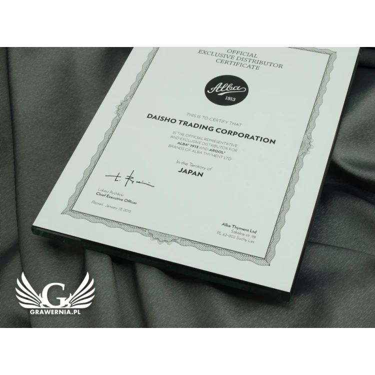 GLASS CERTIFICATE - DSZ039 - vertical