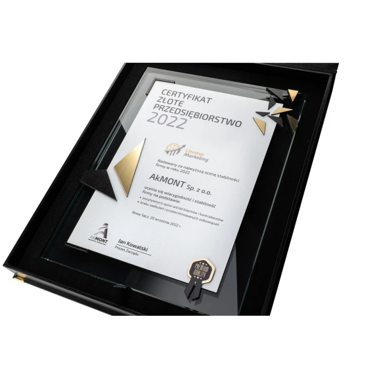 Glass Certificate - Golden Enterprise - Vertical - Colorful UV Print - DUV078