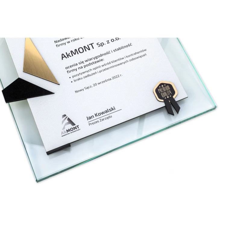 Glass Certificate - Golden Enterprise - Vertical - Colorful UV Print - DUV078
