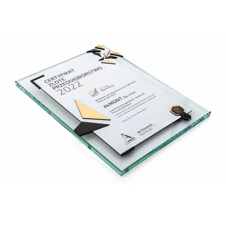 Glass Certificate - Golden Enterprise - Vertical - Colorful UV Print - DUV078