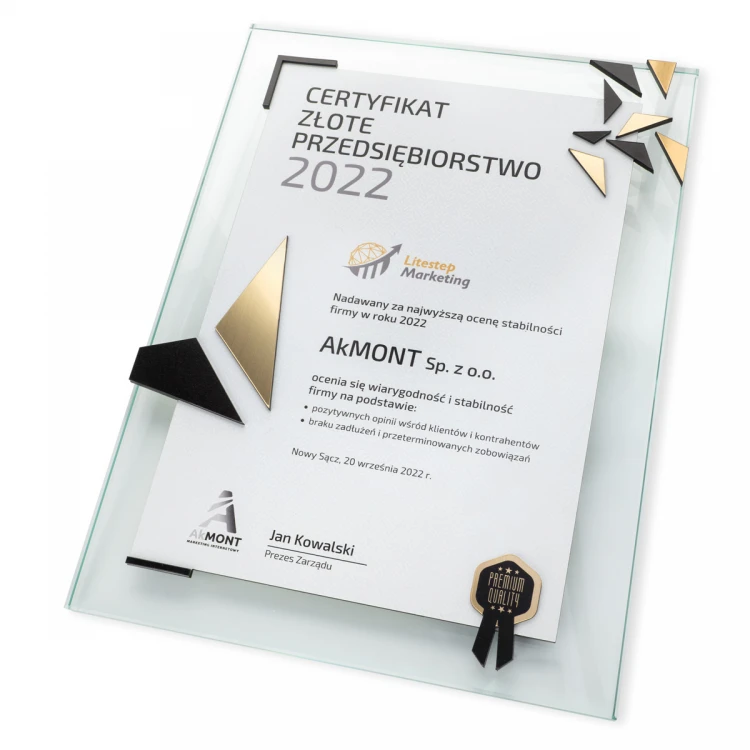 Glass Certificate - Golden Enterprise - Vertical - Colorful UV Print - DUV078