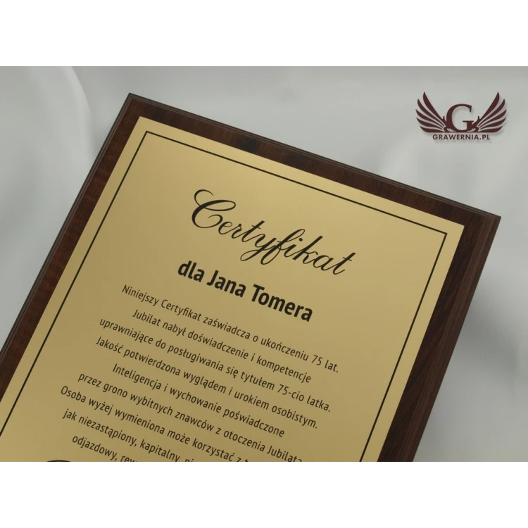 Anniversary Certificate - diploma on a wooden base - DCE006