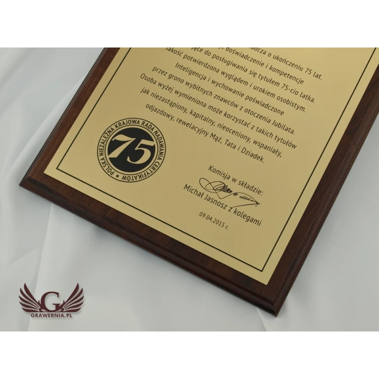 Anniversary Certificate - diploma on a wooden base - DCE006