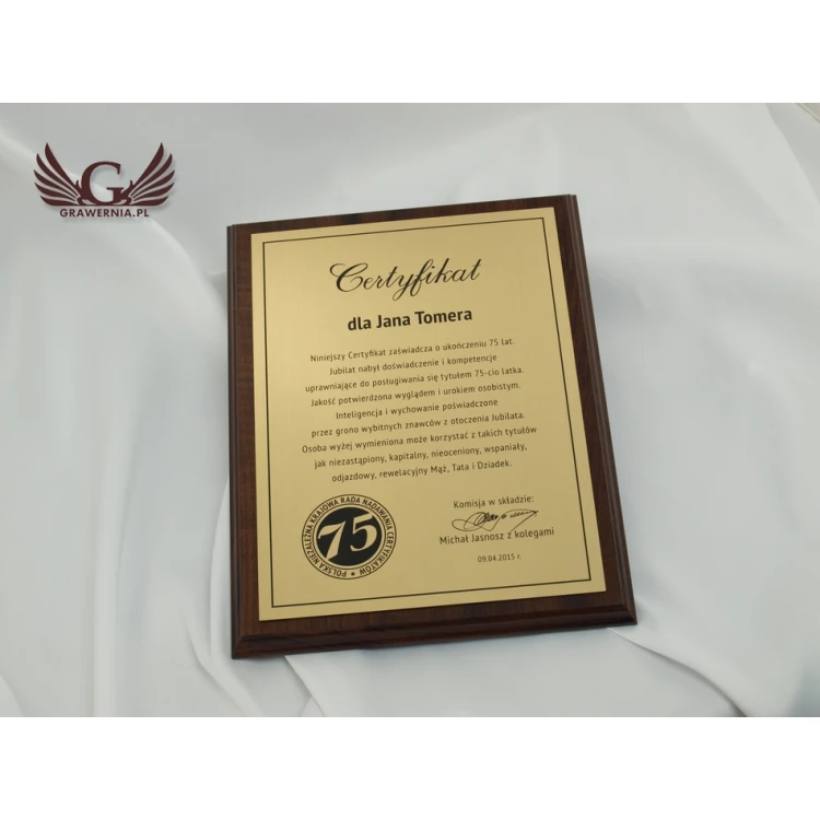 Anniversary Certificate - diploma on a wooden base - DCE006