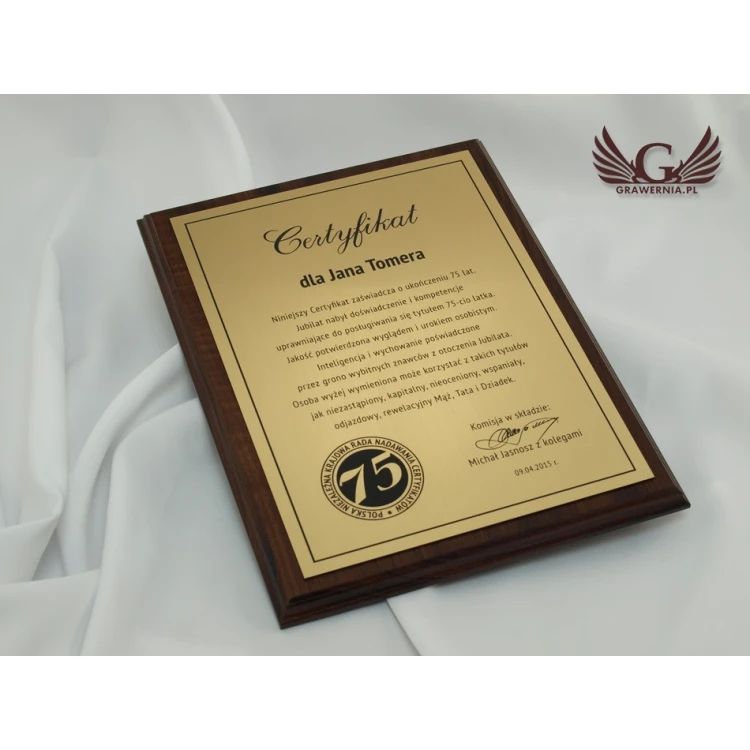 Anniversary Certificate - diploma on a wooden base - DCE006