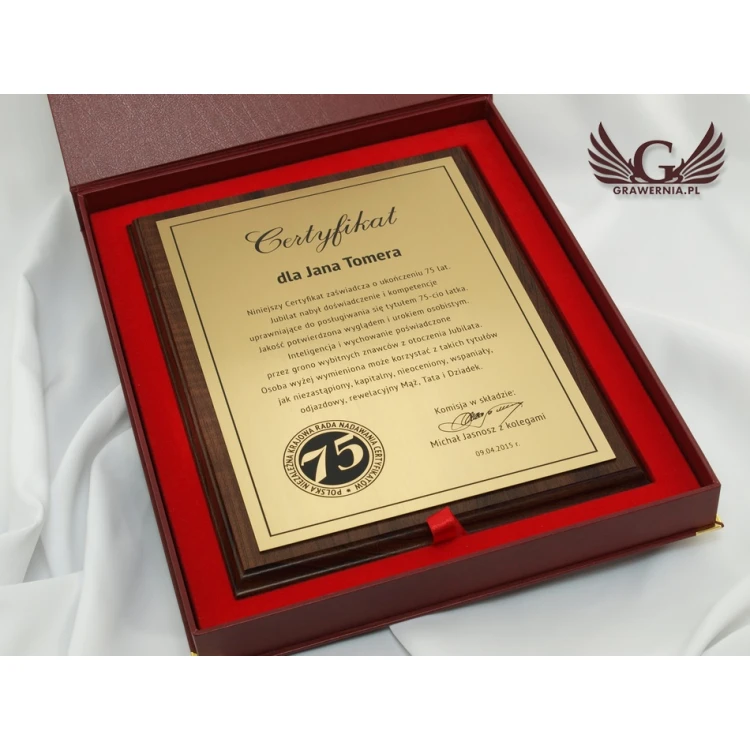 Anniversary Certificate - diploma on a wooden base - DCE006