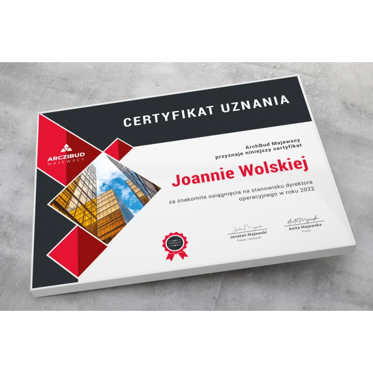 Exclusive White Glass Recognition Certificate - dimensions: 400x300mm - DUV066