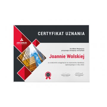 Exclusive White Glass Recognition Certificate - dimensions: 400x300mm - DUV066