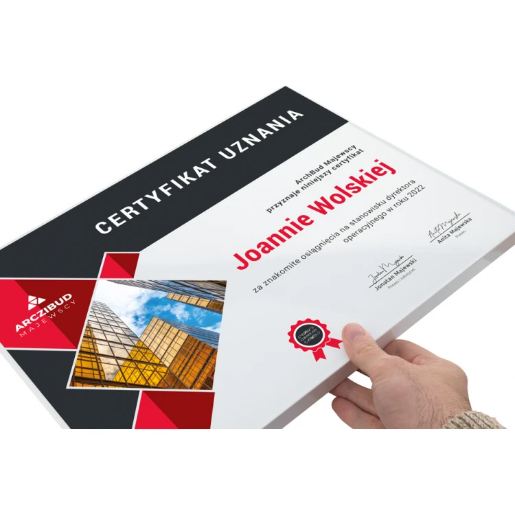Exclusive White Glass Recognition Certificate - dimensions: 400x300mm - DUV066