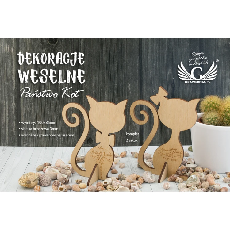 Wedding Table Decorations - Mr and Mrs Cat - Laser Engraved - DEK007