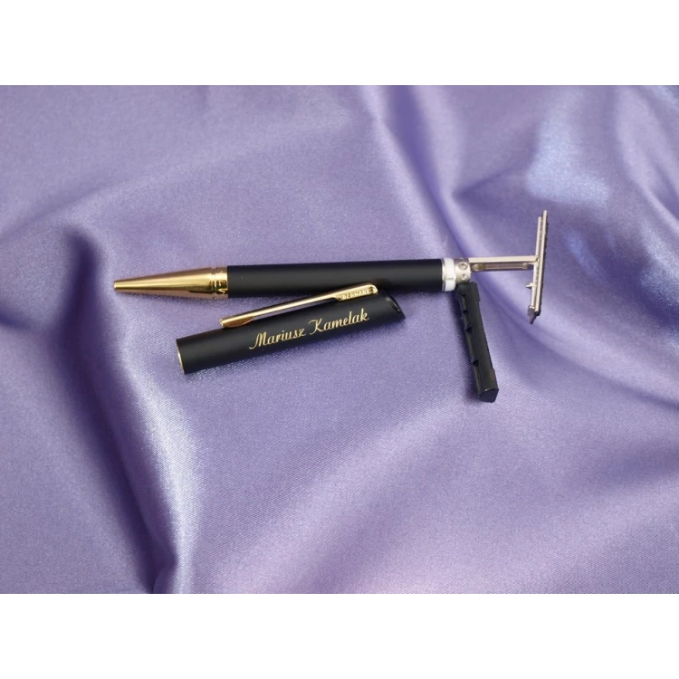 HERI DIAGONAL Pen with Stamp in Black-Gold Matte Finish with Case (model 3020)
