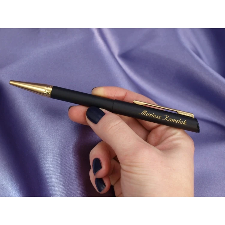 HERI DIAGONAL Pen with Stamp in Black-Gold Matte Finish with Case (model 3020)