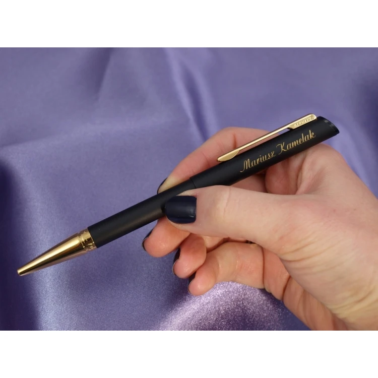 HERI DIAGONAL Pen with Stamp in Black-Gold Matte Finish with Case (model 3020)