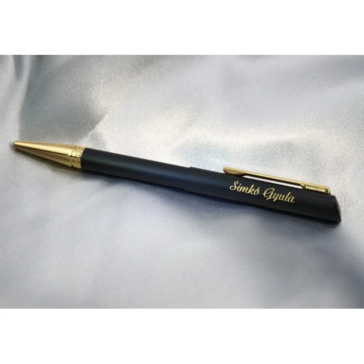 HERI DIAGONAL Pen with Stamp in Black-Gold Matte Finish with Case (model 3020)