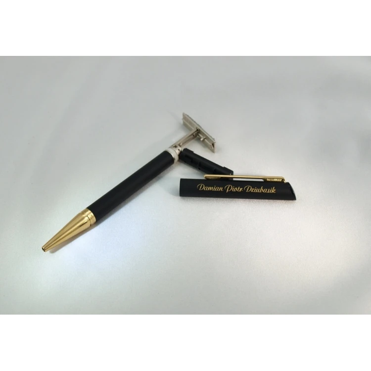 HERI DIAGONAL Pen with Stamp in Black-Gold Matte Finish with Case (model 3020)