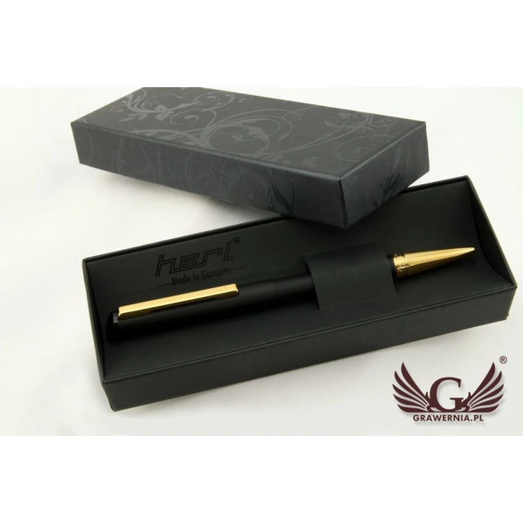 HERI DIAGONAL Pen with Stamp in Black-Gold Matte Finish with Case (model 3020)