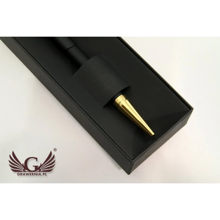 HERI DIAGONAL Pen with Stamp in Black-Gold Matte Finish with Case (model 3020)