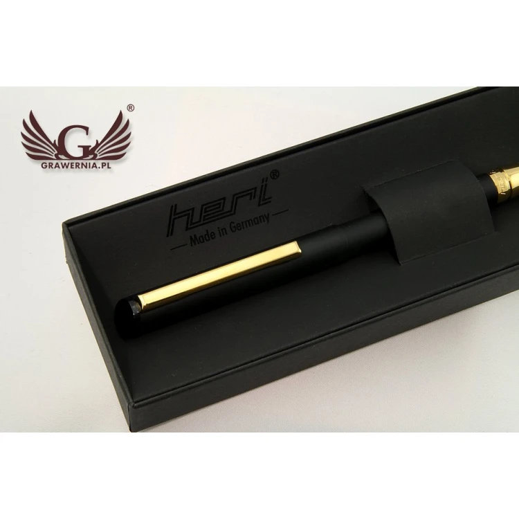 HERI DIAGONAL Pen with Stamp in Black-Gold Matte Finish with Case (model 3020)
