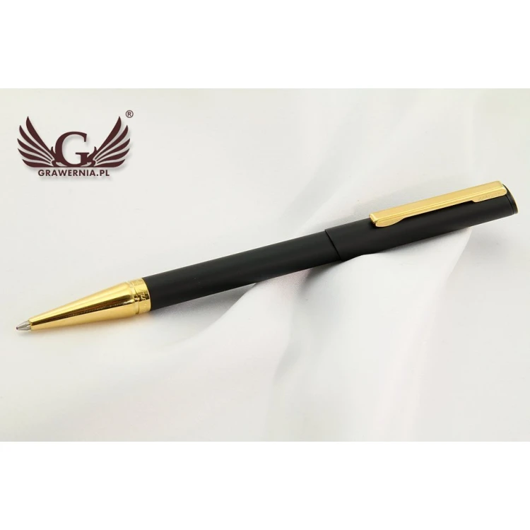 HERI DIAGONAL Pen with Stamp in Black-Gold Matte Finish with Case (model 3020)