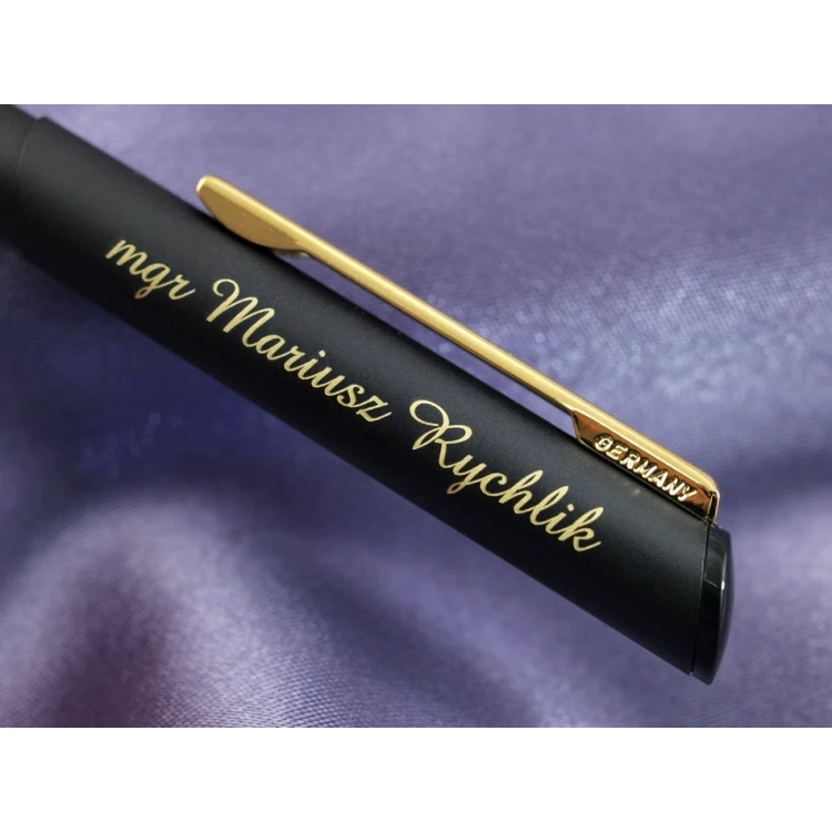 HERI DIAGONAL Pen with Stamp in Black-Gold Matte Finish with Case (model 3020)
