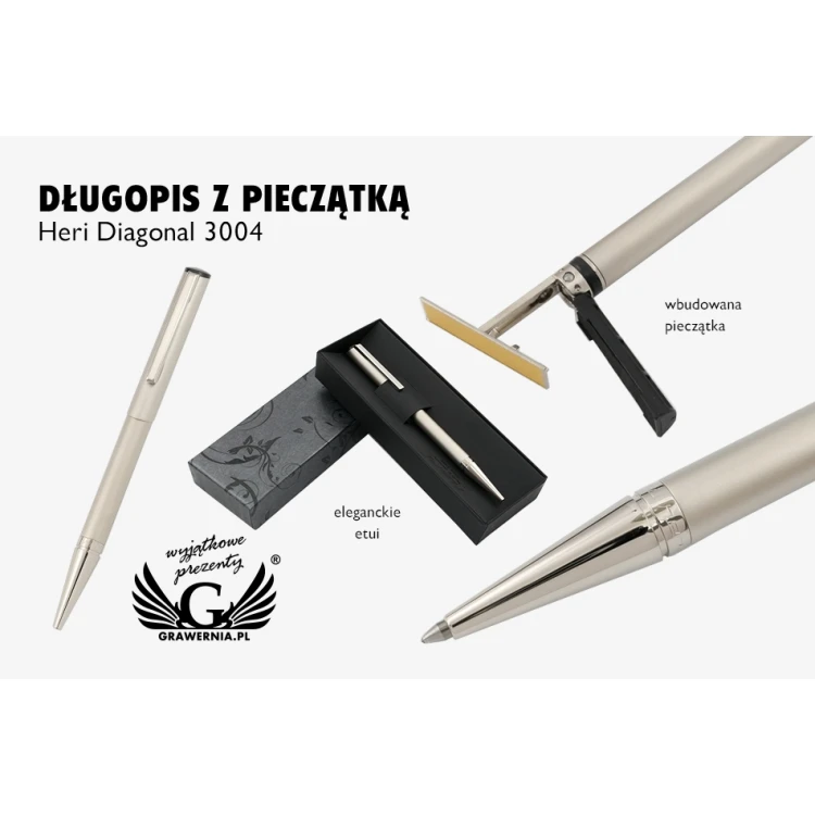 HERI DIAGONAL 3004 Ballpoint Pen with Stamp - Pearl in Case - HER013