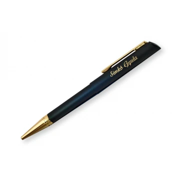 HERI DIAGONAL Pen with Stamp in Black-Gold Matte Finish with Case (model 3020)