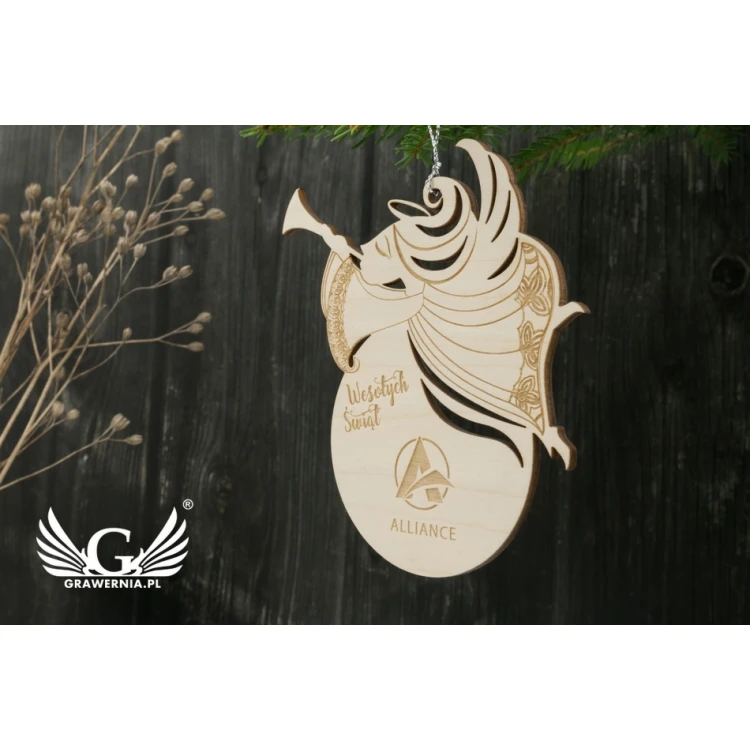 Wooden Angel Christmas Ornament - size 106x114mm - any engraving - BDR023