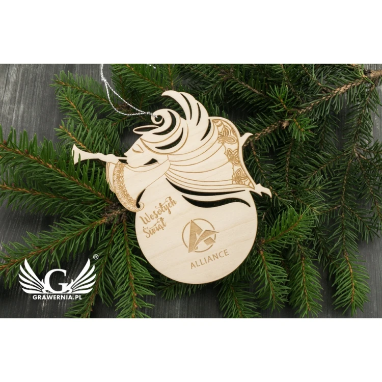 Wooden Angel Christmas Ornament - size 106x114mm - any engraving - BDR023