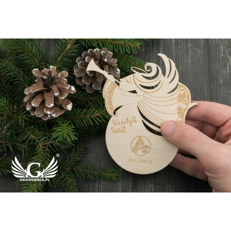 Wooden Angel Christmas Ornament - size 106x114mm - any engraving - BDR023
