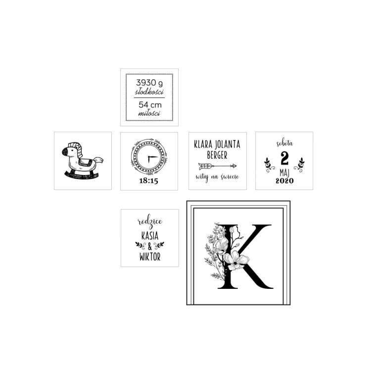 Wooden cube with child's metric in a wooden box with engraving - Baptism gift - KSD002
