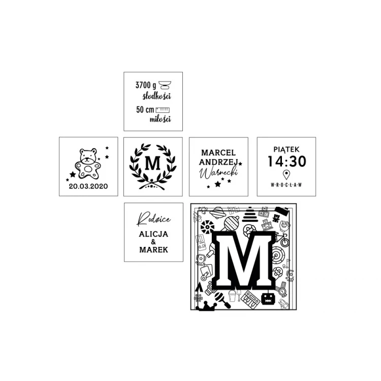 Wooden cube with child's metric in a wooden box with engraving - Baptism gift - KSD004