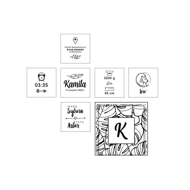 Wooden cube with child's metric in a wooden box with engraving - Baptism gift - KSD007