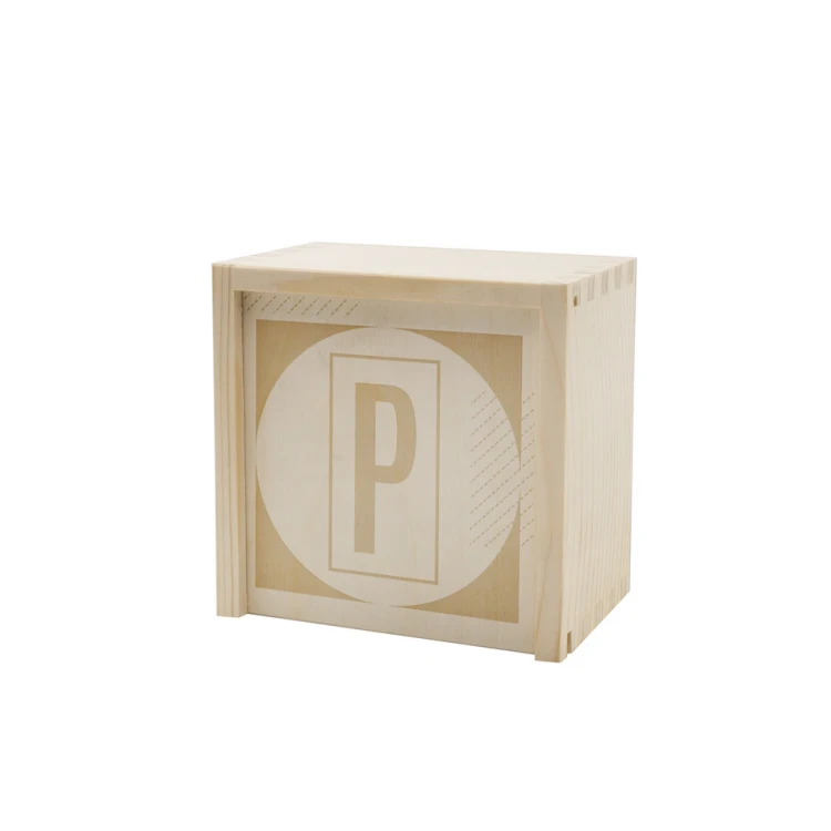 Wooden cube with child's metric in a wooden box with engraving - Baptism gift - KSD008