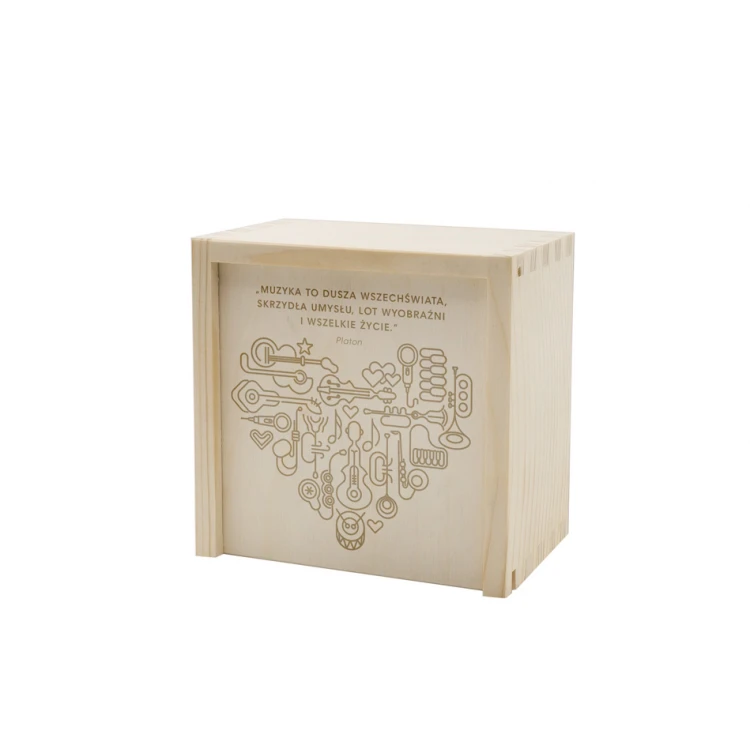 Wooden cube with child's metric in a wooden box with engraving - Baptism gift - KSD009