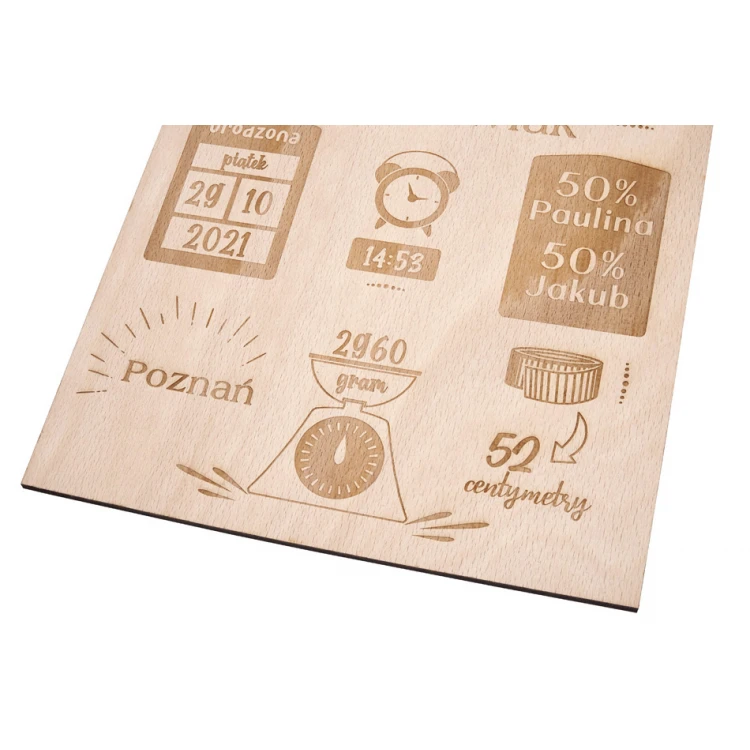 Wooden Laser-Engraved Child's Growth Chart - Baptism Gift - MET002