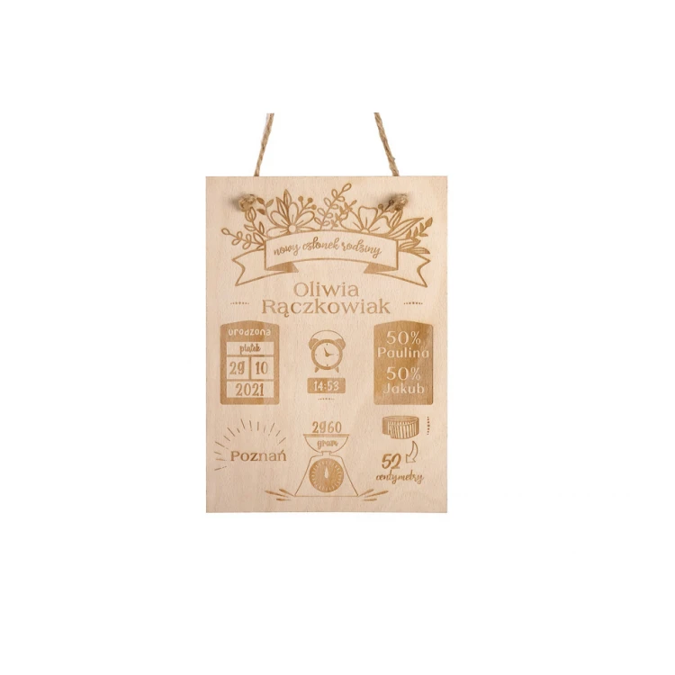 Wooden Laser-Engraved Child's Growth Chart - Baptism Gift - MET002